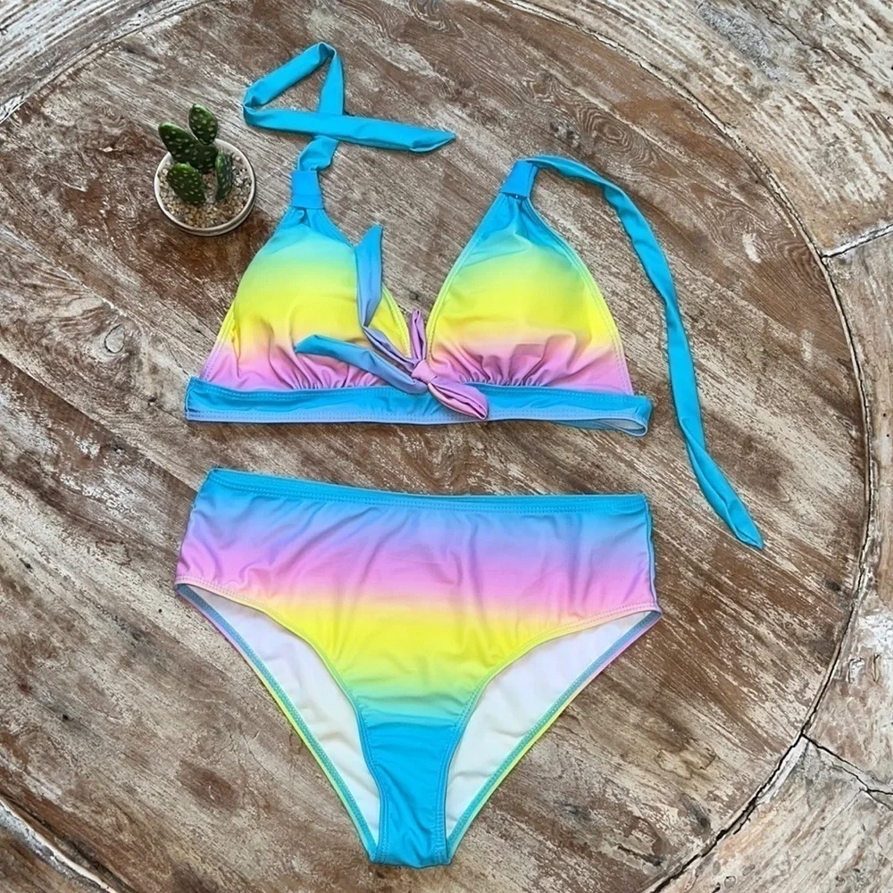 PASTEL RAINBOW Bikini Swimsuit Size L‎